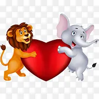 搂抱爱心的狮子小象-空若网 搂抱爱心的狮子小象-空若网