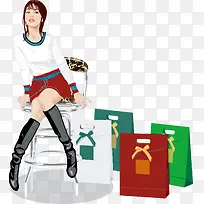 女孩和礼物袋矢量图-空若网 女孩和礼物袋矢量图-空若网