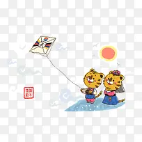 放风筝的矢量老虎-空若网 放风筝的矢量老虎-空若网