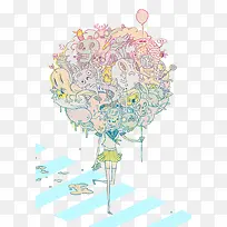 清新怪兽少年插画-空若网 清新怪兽少年插画-空若网