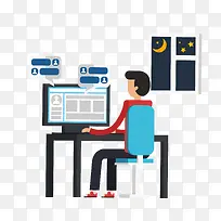 矢量深夜加班素材-空若网 矢量深夜加班素材-空若网