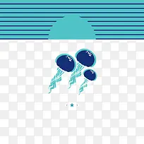 水母 蓝绿色 矢量图 扁平化-空若网 水母 蓝绿色 矢量图 扁平化-空若网