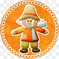 手绘稻草人图案圆形标签-空若网 手绘稻草人图案圆形标签-空若网