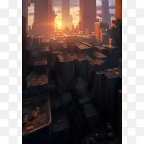 都市的黄昏手绘插画-空若网 都市的黄昏手绘插画-空若网