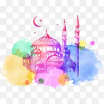 彩色水彩清真建筑矢量图-空若网 彩色水彩清真建筑矢量图-空若网
