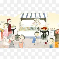 手绘海鲜市场插画-空若网 手绘海鲜市场插画-空若网