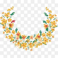 水彩黄色花卉半圆边框矢量图-空若网 水彩黄色花卉半圆边框矢量图-空若网