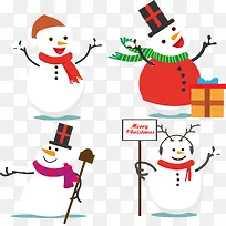 4款可爱雪人矢量图-空若网 4款可爱雪人矢量图-空若网