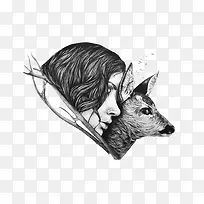 黑白美女羚羊插画-空若网 黑白美女羚羊插画-空若网