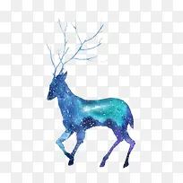 蓝色星空羚羊插画-空若网 蓝色星空羚羊插画-空若网