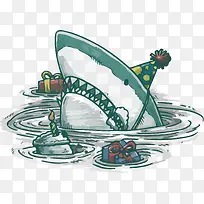 手绘漫画戴生日帽鲨鱼-空若网 手绘漫画戴生日帽鲨鱼-空若网