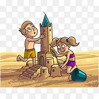 矢量沙滩素材小人卡通可爱城堡-空若网 矢量沙滩素材小人卡通可爱城堡-空若网