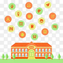 创意卡通学校插画矢量素材-空若网 创意卡通学校插画矢量素材-空若网