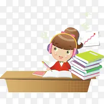 女孩写作业课程矢量素材元素-空若网 女孩写作业课程矢量素材元素-空若网