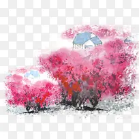 粉色水彩花树风景-空若网 粉色水彩花树风景-空若网