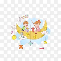 卡通月亮上的小孩-空若网 卡通月亮上的小孩-空若网