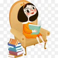 可爱卡通读书日孩子阅读插画-空若网 可爱卡通读书日孩子阅读插画-空若网