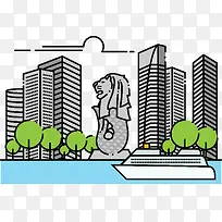 新加坡扁平化城市元素-空若网 新加坡扁平化城市元素-空若网