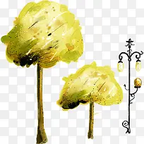 手绘路灯清新树-空若网 手绘路灯清新树-空若网