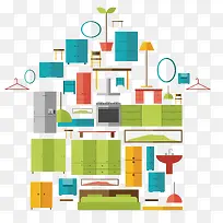 家具用品 扁平化 创意拼接 房子-空若网 家具用品 扁平化 创意拼接 房子-空若网