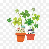 盆栽幸运草矢量素材-空若网 盆栽幸运草矢量素材-空若网