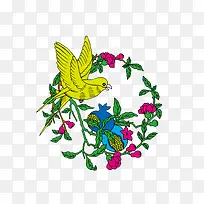 鸟语花香卡通矢量素材-空若网 鸟语花香卡通矢量素材-空若网