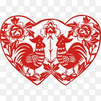 爱心鸡年剪纸窗花春节剪纸-空若网 爱心鸡年剪纸窗花春节剪纸-空若网