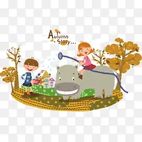 秋天卡通儿童插画-空若网 秋天卡通儿童插画-空若网