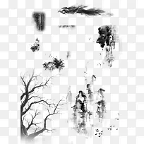 国画墨迹花朵树枝素材-空若网 国画墨迹花朵树枝素材-空若网