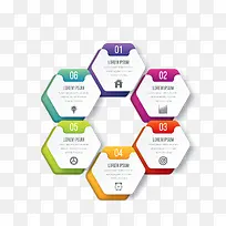 矢量彩色六边形图解数字英文版-空若网 矢量彩色六边形图解数字英文版-空若网