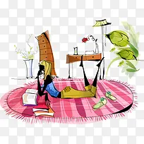 手绘室内时尚美女人物-空若网 手绘室内时尚美女人物-空若网