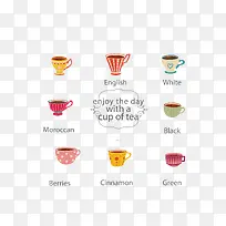 矢量彩色九款杯子与饮料-空若网 矢量彩色九款杯子与饮料-空若网