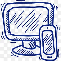 蓝色手绘电脑手机-空若网 蓝色手绘电脑手机-空若网