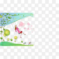 春季爱情女孩PNG矢量素材-空若网 春季爱情女孩PNG矢量素材-空若网