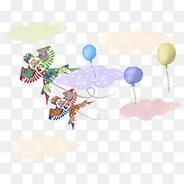 手绘燕子风筝气球云朵背景-空若网 手绘燕子风筝气球云朵背景-空若网