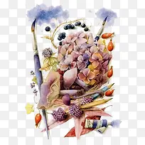 复古艺术水彩组合花图腾-空若网 复古艺术水彩组合花图腾-空若网