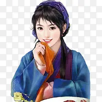 蓝上衣兰发巾女子古风立绘-空若网 蓝上衣兰发巾女子古风立绘-空若网