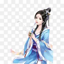 古风立绘蓝上衣思考女子-空若网 古风立绘蓝上衣思考女子-空若网