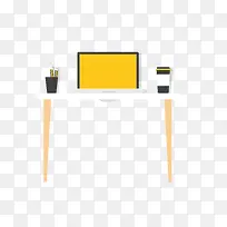 矢量黄色办公桌电脑桌-空若网 矢量黄色办公桌电脑桌-空若网