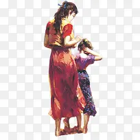 水彩有爱母女人物-空若网 水彩有爱母女人物-空若网