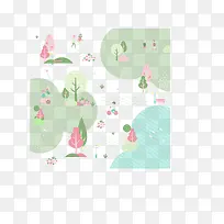 素雅春季郊外风景插画矢量素材-空若网 素雅春季郊外风景插画矢量素材-空若网