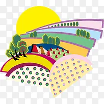 农庄风景插画矢量-空若网 农庄风景插画矢量-空若网