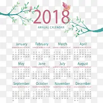 绿色春天树枝日历模板-空若网 绿色春天树枝日历模板-空若网