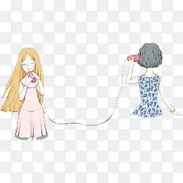 可爱手绘土电话插画母女场景-空若网 可爱手绘土电话插画母女场景-空若网