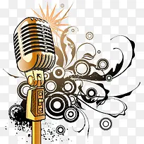 金色麦克风花纹矢量素材-空若网 金色麦克风花纹矢量素材-空若网