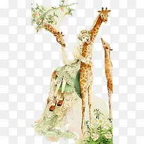 女孩与鹿插画-空若网 女孩与鹿插画-空若网