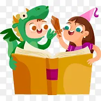 可爱扁平化看书的儿童-空若网 可爱扁平化看书的儿童-空若网