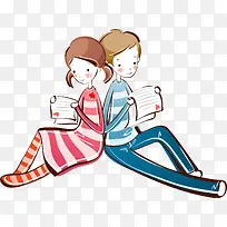 读书情侣插画七夕-空若网 读书情侣插画七夕-空若网