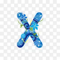 蓝色花纹字母x-空若网 蓝色花纹字母x-空若网