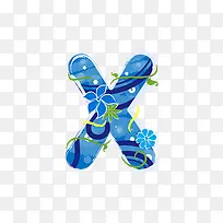 蓝色花纹字母x-空若网 蓝色花纹字母x-空若网